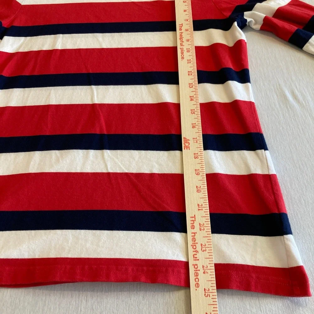 Chaps Top Womens Large Red White Navy Blue‎ Striped Button Shoulder L/S Blouse